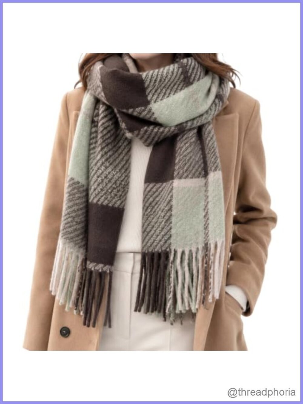 Women's Long Plaid Scarf Shawl Wrap with Tassels - Soft Warm Winter Scarf